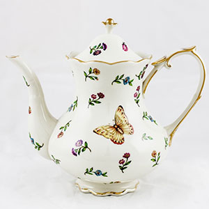 Morning Meadow porcelain teapot with butterflies and flowers
